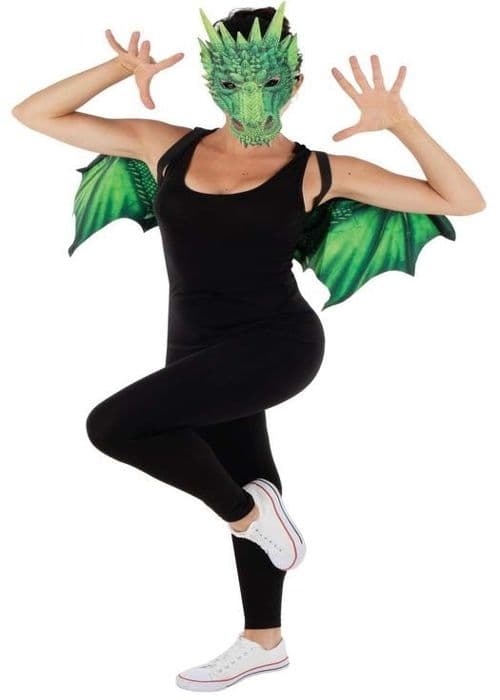 P'TIT Clown re22702 - Grön drake set med vingar och mask