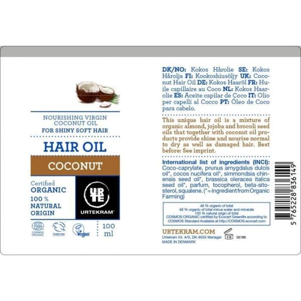 Urtekram Kokos BIO glans och fukt hårolja 100 ml - 83614