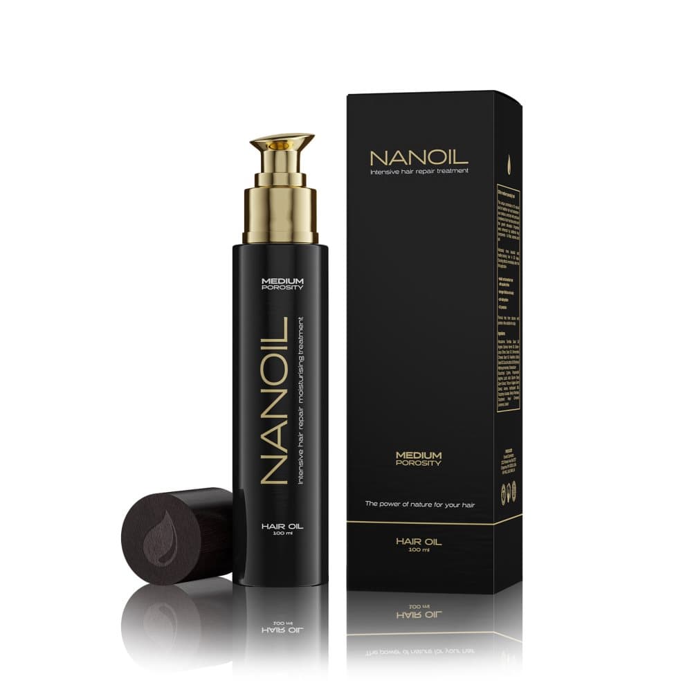 Nanoil, Medium Porositet Kontroll Hår Reparations Olja För Återfuktning och Förebyggande av Torrhet och Frissighet, Innehåller 6 Naturligt-Utvunna Olj