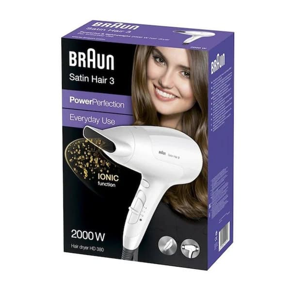 Braun BRHD380E Satin Hair 3 Hårtørrer 2000W Hvid