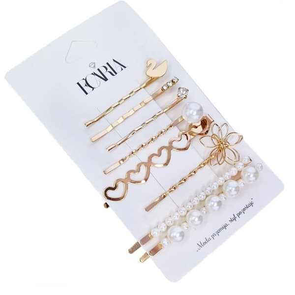 ECARLA Gold Hair Slides Set - En uppsättning med 8 stycken eleganta guldhår slides
