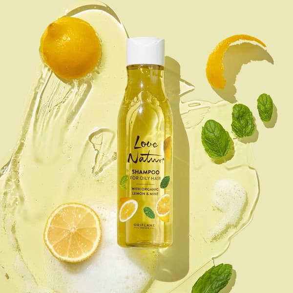 Oriflame Love Nature -shampoo luomusitruunalla ja -mintulla rasvoittuville hiuksille 250 ml