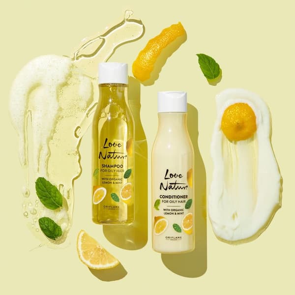 Oriflame Love Nature -shampoo luomusitruunalla ja -mintulla rasvoittuville hiuksille 250 ml