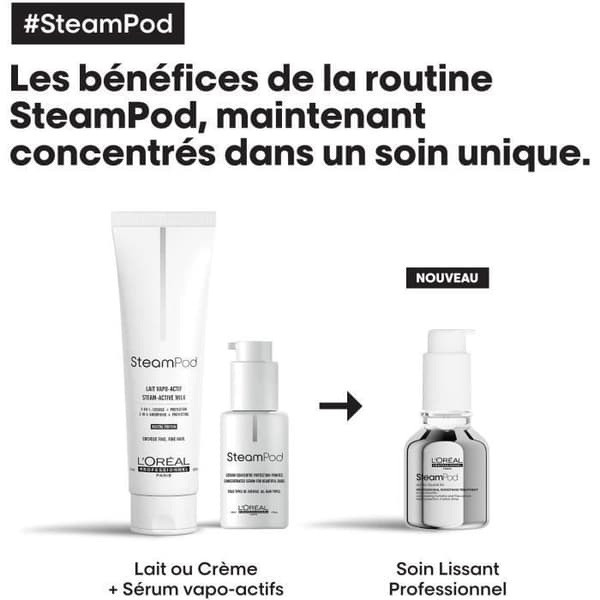 Ammattimainen silottava hoitoaine Steampodille L'Oréal Professionnel - Lämpösuojaava hoitoaine, joka on rikastettu alfa-silaanilla - 50 ml
