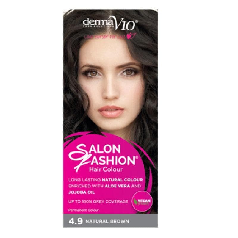Derma V10 Salon Fashion Permanent Hair Colour 4.9 Natural Brown