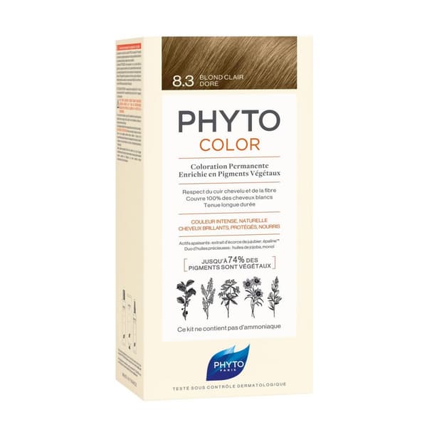 Permanent hårfäg Phyto Paris Color 8.3-light golden blonde 3 Delar