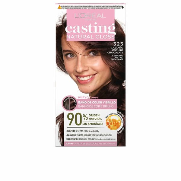 Semipermanent hårfärg L'Oreal Make Up Casting Natural Gloss Utan ammoniak Nº 323-castaño oscuro chocolate (180 ml)