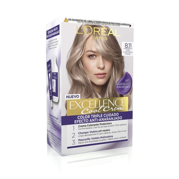Permanent hårfäg - creme L'Oreal Make Up Excellence 8,11 Ljust askblont 192 ml