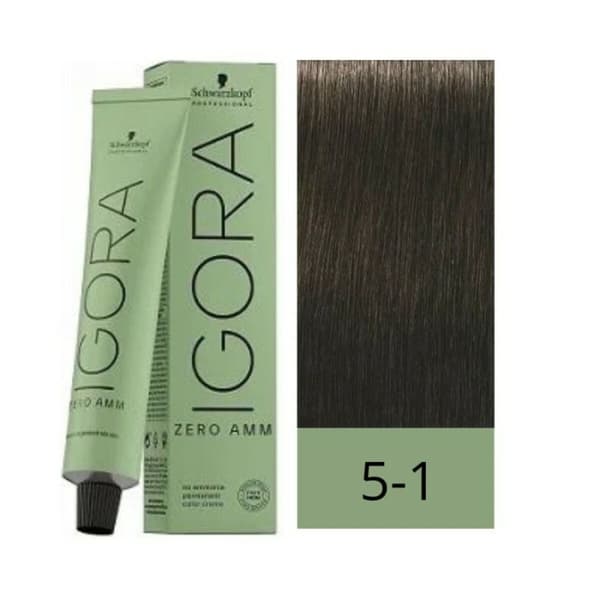 Permanent Farve Schwarzkopf Igora Zero Amm Nº 5-1 Lys Kastanje Aske 60 ml