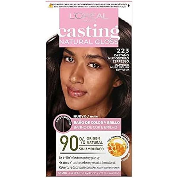 Semi-permanent färgning L'Oreal Make Up Avgjutning Naturglans Ammoniakfri N 223-castaño muy oscuro espresso (180 ml)