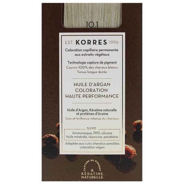 Permanent hårfärg - Korres - Ash Platinum Blonde 10.1 - Arganolja - Naturligt Keratin - Mild vård