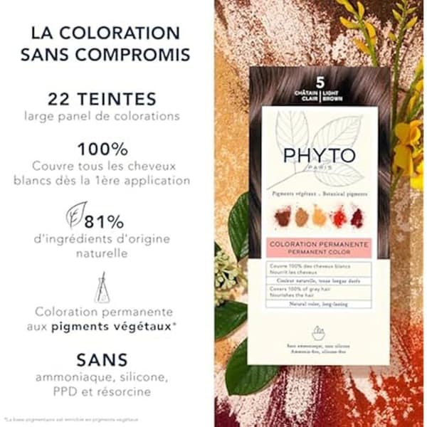 Permanent färgning - PHYTO - Phyto Color 5 - Ljusbrun - Ammoniakfri - 50ml