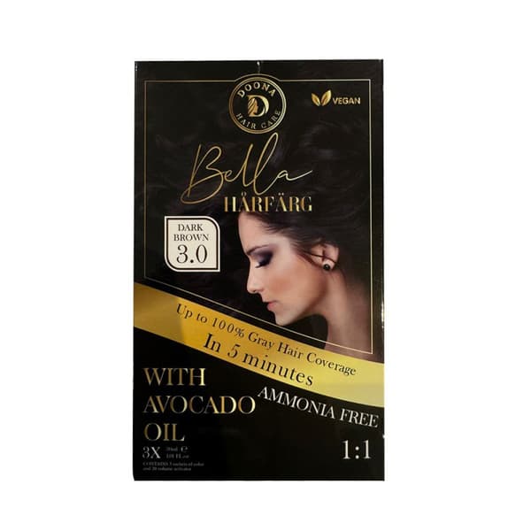 Donna Haircare Bella Hårfärg Dark Brown 3.0 3x30ml - Professionell Färg/Toning
