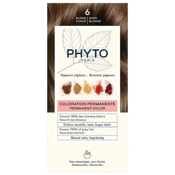 Permanent Färg - Phyto - 6 Mörkt Blont - Utan ammoniak - Kräm - Alla hårtyper