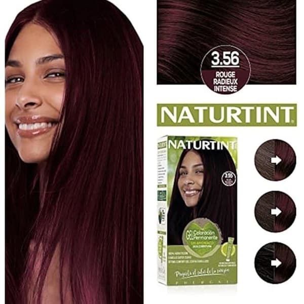 Naturtint Biobaserad, ammoniakfri färg, 3,56 intensivt strålande röd, 100 % grå hårstängning, växtbaserade ingredienser,