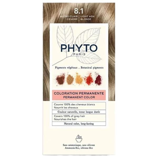 Permanent Färg - PHYTO - 8.1 - Ljus Askblond - Utan Ammoniak - För Alla Hårtyper
