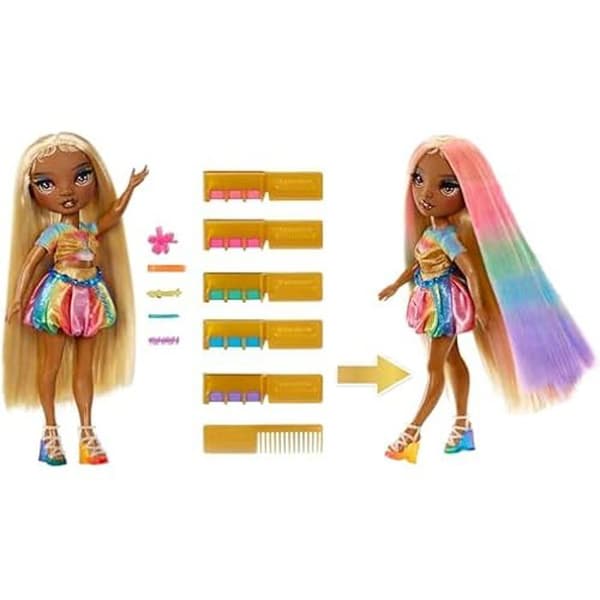 Docka och frisörkit - RAINBOW HIGH - Meline - 28 cm - Tvättbara hårkritor - Flerfärgad