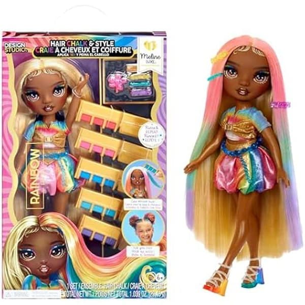 Docka och frisörkit - RAINBOW HIGH - Meline - 28 cm - Tvättbara hårkritor - Flerfärgad