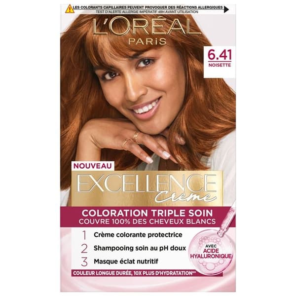 Färgcreme - L'Oréal - Excellence - Nöt 6.41 - Paket med 2 - Trippelvård