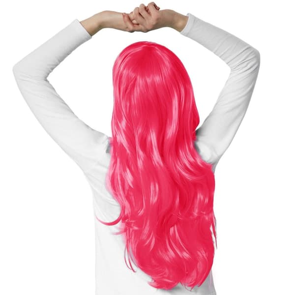Peruk långt hår lockar - pink