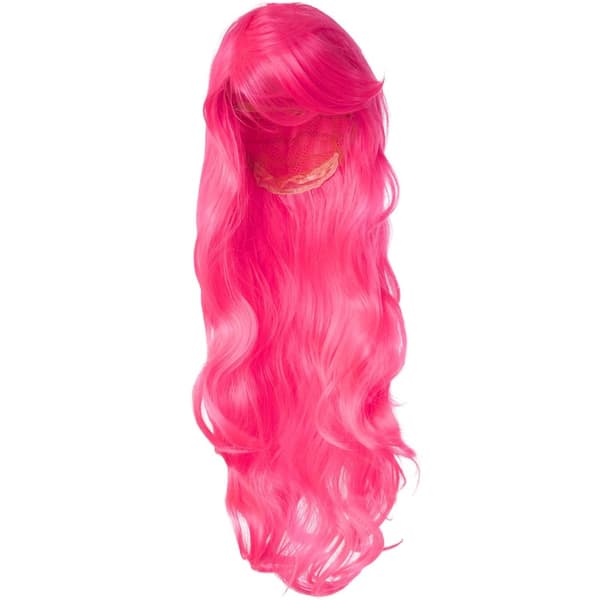 Peruk långt hår lockar - pink