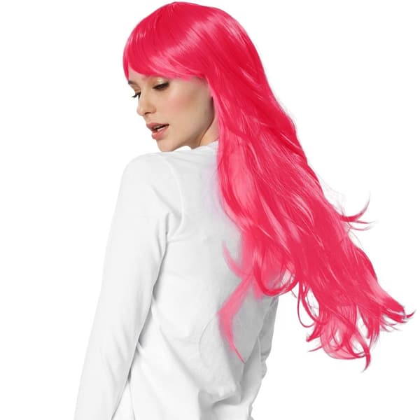 Peruk långt hår lockar - pink