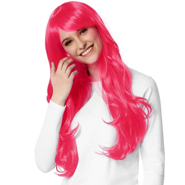 Peruk långt hår lockar - pink