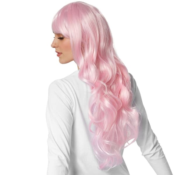 Peruk långt hår lockar - rosa