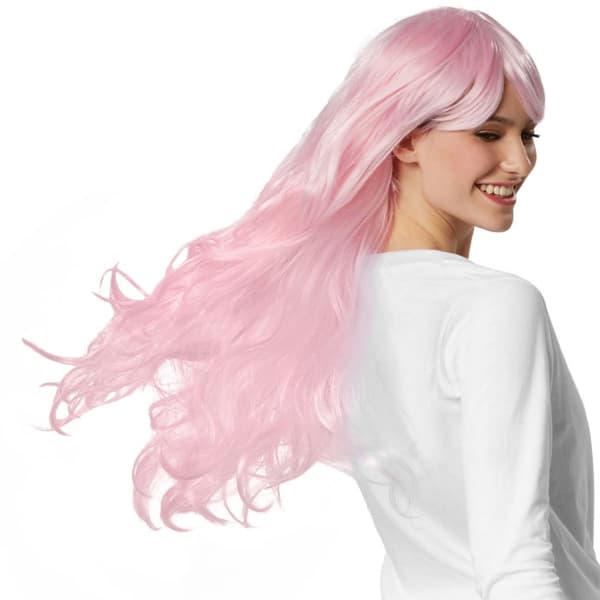Peruk långt hår lockar - rosa