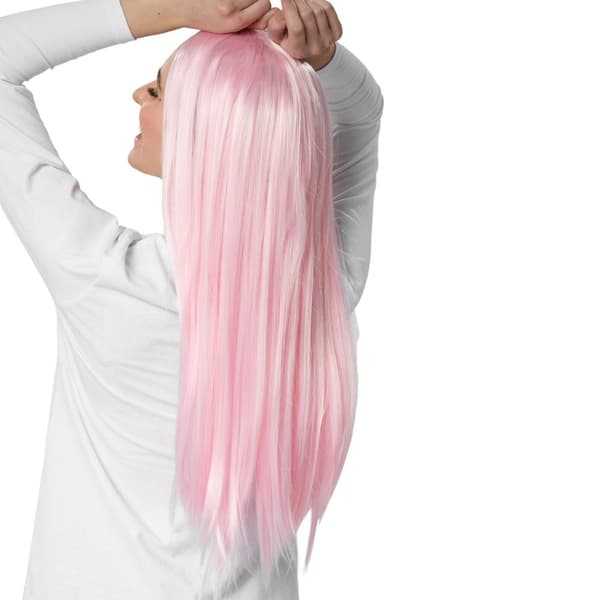 Peruk långt hår platt - rosa