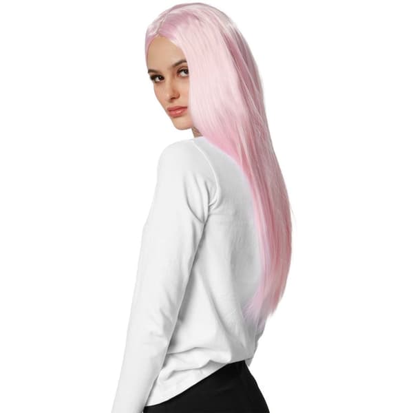 Peruk långt hår platt - rosa