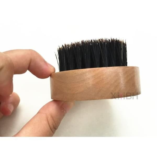 XIYIBH skäggborste, rund vildsvinsborste och naturlig träborste för frisörstyling och underhåll av skägg och mustasch