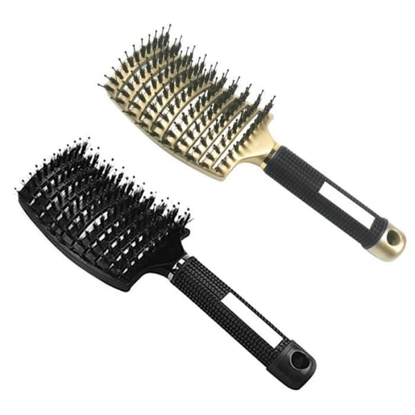 YIKXIULF Boar Bristle Brush - Frisörtillbehör för att reda ut tjockt hår - svart och guld