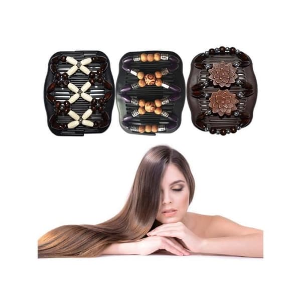Magic Wooden Clip Comb - 3 st - Svart, Brun - Vuxen - Dam