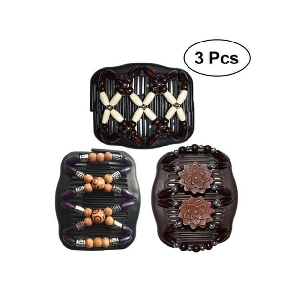 Magic Wooden Clip Comb - 3 st - Svart, Brun - Vuxen - Dam