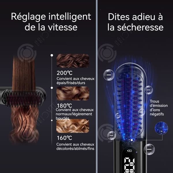 INN Brosse lissante 4500mAh trådlös hårborste med smart temperaturkontroll och digital visning