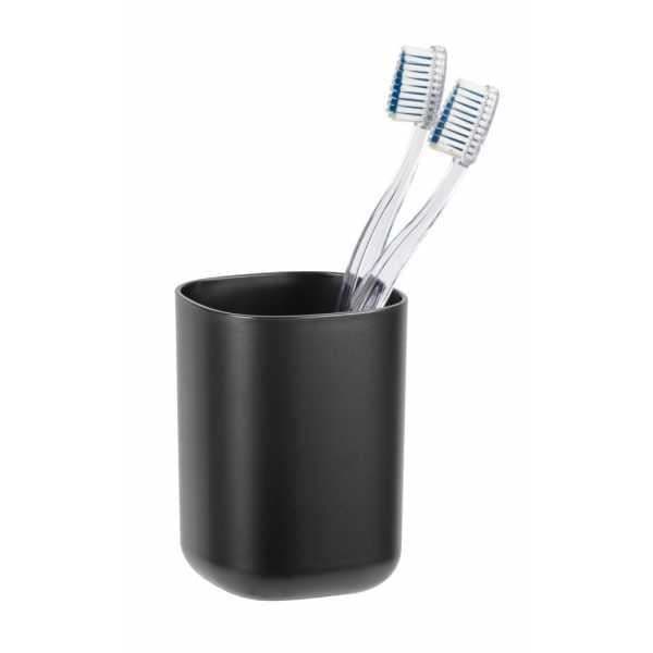 WENKO Davos tandborsthållare, badrumsglas, BPA-fri plast, Ø 7,7x10,5 cm, Matt svart