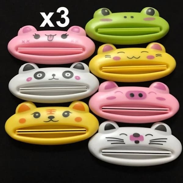3st/set badrumshem rullande rör presshållare Easy Cartoon Tandkräm Dispenser Tandborsthållare
