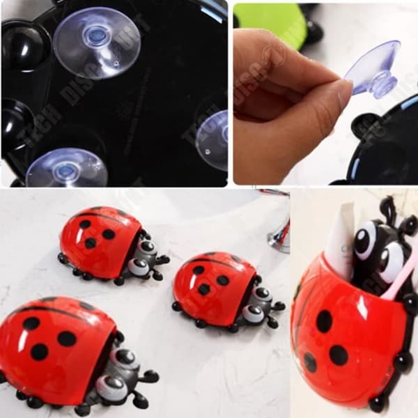 TD® Ladybug tandborsthållare Söt tandkräm Badrum Bekväm Enkel rengöring Stabilitet Dammtät väggfäste