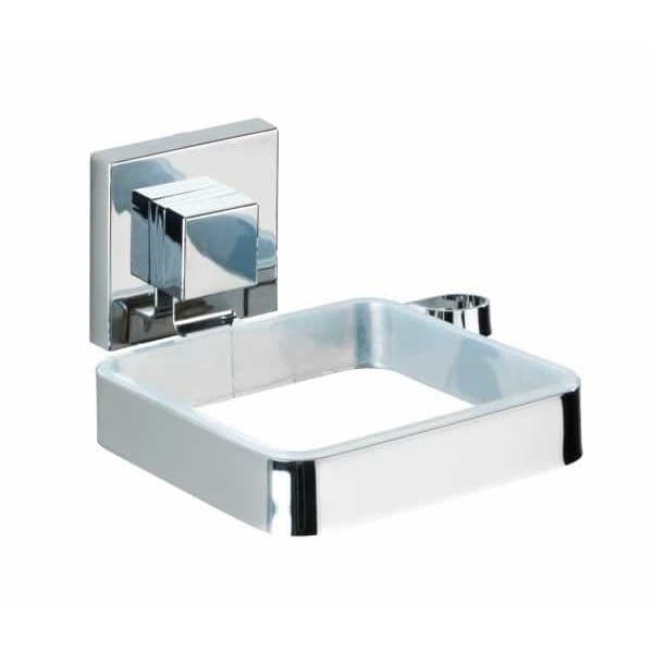 WENKO Quadro väggmonterad hårtorkhållare, väggmonterad hårtorkhållare Vacuum-Loc®-fäste utan borrning, rostfritt stål, glansigt