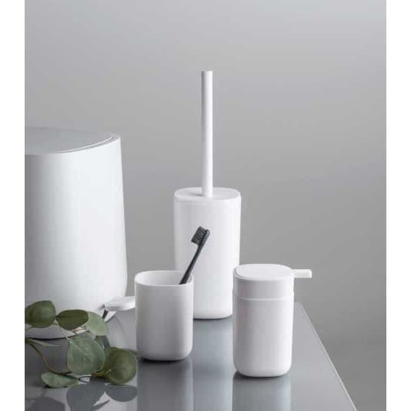 WENKO Davos tandborsthållare, badrumsglas, BPA-fri plast, Ø 7,7x10,5 cm, Matt vit