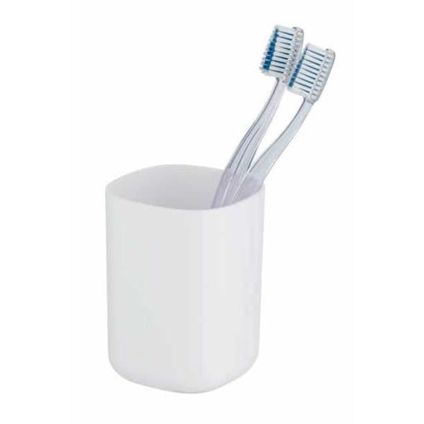 WENKO Davos tandborsthållare, badrumsglas, BPA-fri plast, Ø 7,7x10,5 cm, Matt vit