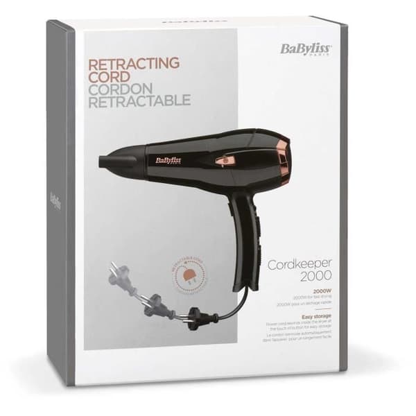Babyliss D373E hårtork - 2000W - DC-motor - Jonisk funktion - 3 temperaturer - 2 hastigheter - Indragbar sladd