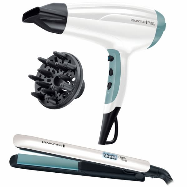 Remington Hårfön&Plattång S8500 Shine Therapy Giftpack Vit
