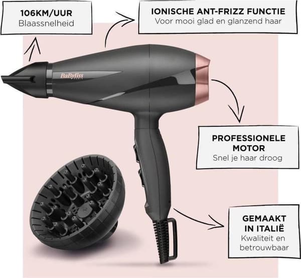 BaByliss Smooth Pro 2100 2100 W Sort, Pink guld