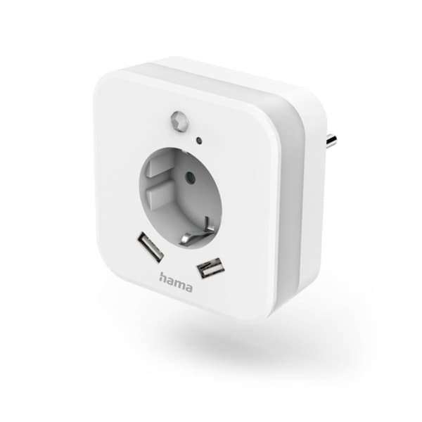 Hama Led natlampe med Stopcontact 2 USB-porte og bevægelses- og lyssensorer