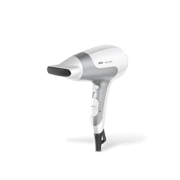 BRAUN SATIN HAIR 5 HD 580 hårtork - Silver, Vit - 2500 W - 2 temperaturer - 2 hastigheter - Luftjonisator