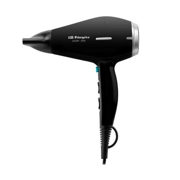 Orbegozo SE 2400 svart hårtork med 2400 W effekt, jonisk, kompakt och kall luftknapp, inkluderar 1 stylingmunstycke