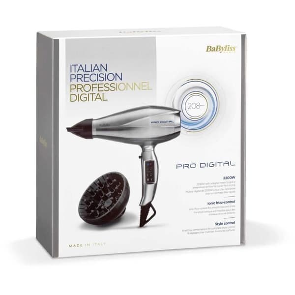 Hårtork - BaByliss - 6000E Pro Digital 2200 - Jonisk och keramisk teknologi - Tillverkad i Italien