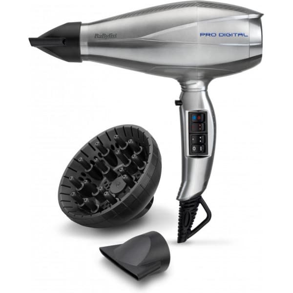 Babyliss 6000E Pro Digital hårtørrer Grå, Sølv